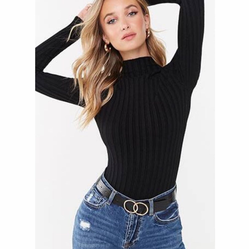 Black Mock Neck Bodysuit